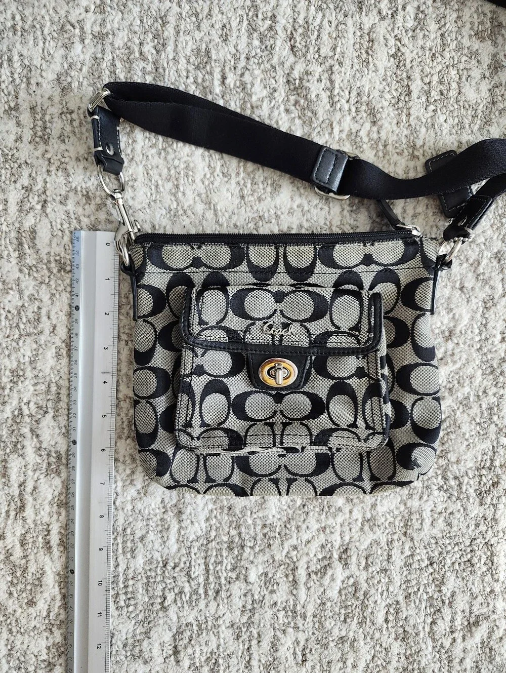 Coach Black and Tan Signature Canvas Crossbody Pouch
